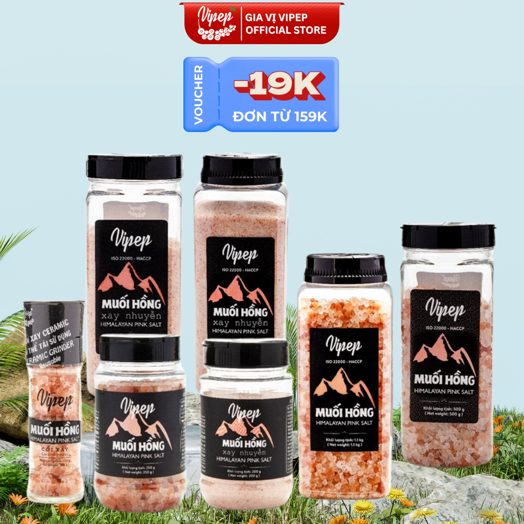 Muối hồng Himalaya Vipep chuyên dùng sơ chế món ăn, gia vị tẩm ướp nguyên hạt - hạt xay nhuyễn - Gia vị Vipep
