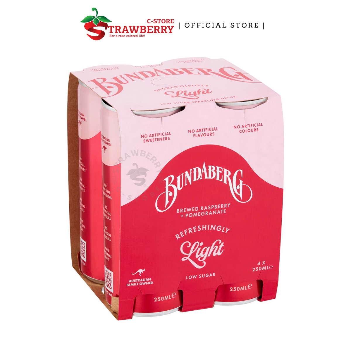 Nước Trái Cây Có Ga Lựu, Mâm Xôi Bundaberg Refreshingly Light Sparkling Drink Pomegranate & Raspberry, Lốc 4 x 250 mL