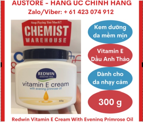 [Bill Úc] Redwin Sorbolene Cream With Vitamin E 300g, 100g - Kem dưỡng da Vitamin E Redwin Úc 300g, 100g