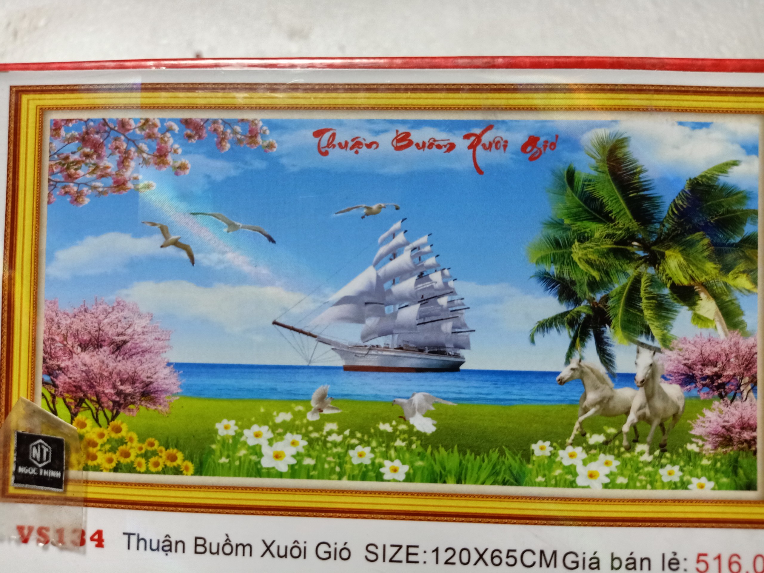 Tranh Đính Đá THUẬN BUỒM XUÔI GIÓ (ĐÁ ABC CAO CẤP). Kích Thước: 1m2 x 60cm