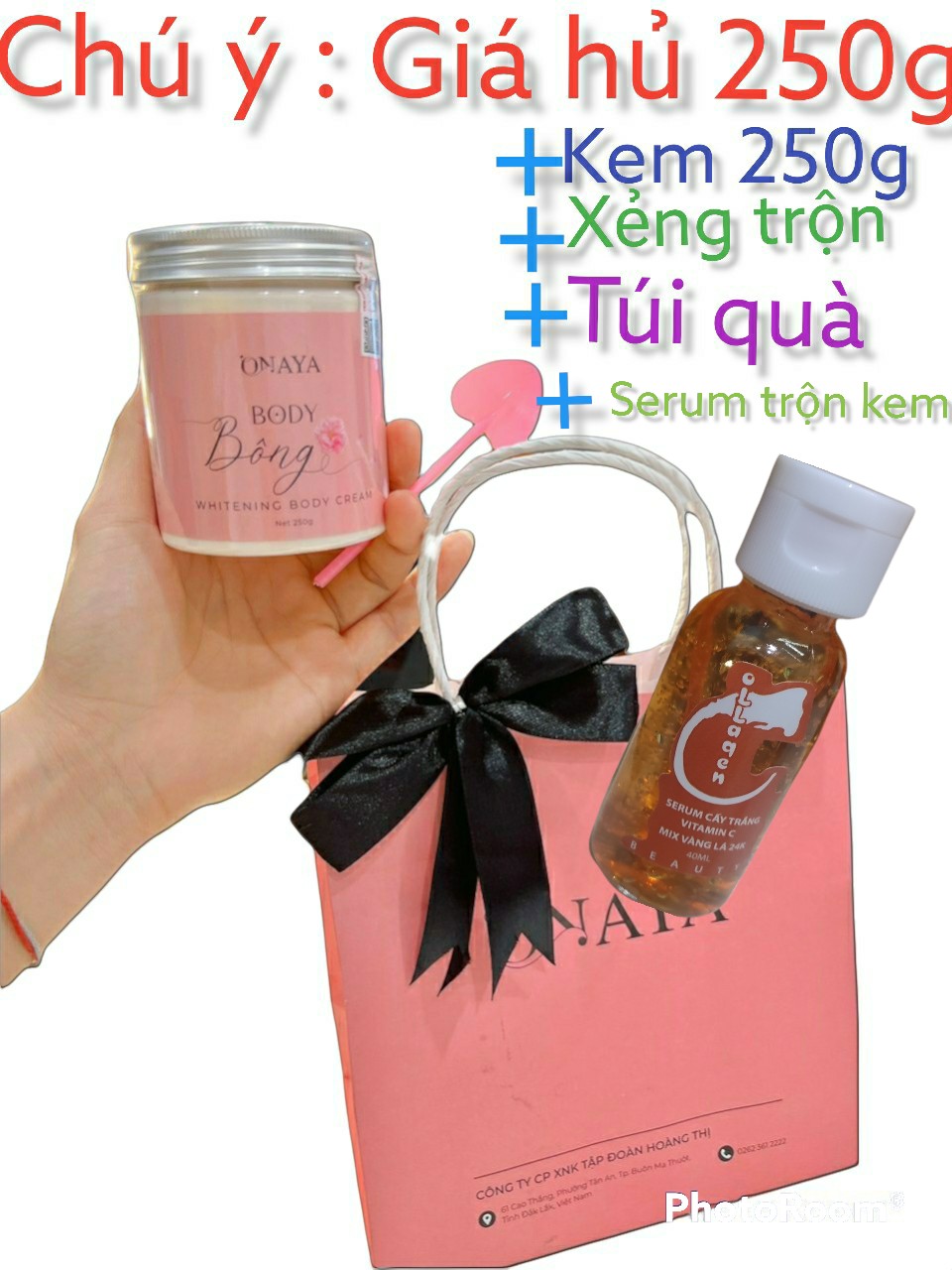 Kem duong trang body bông onayaya 250gram+xẻng trộn+túi quà+ serumm cay trang trộn kem zx1111