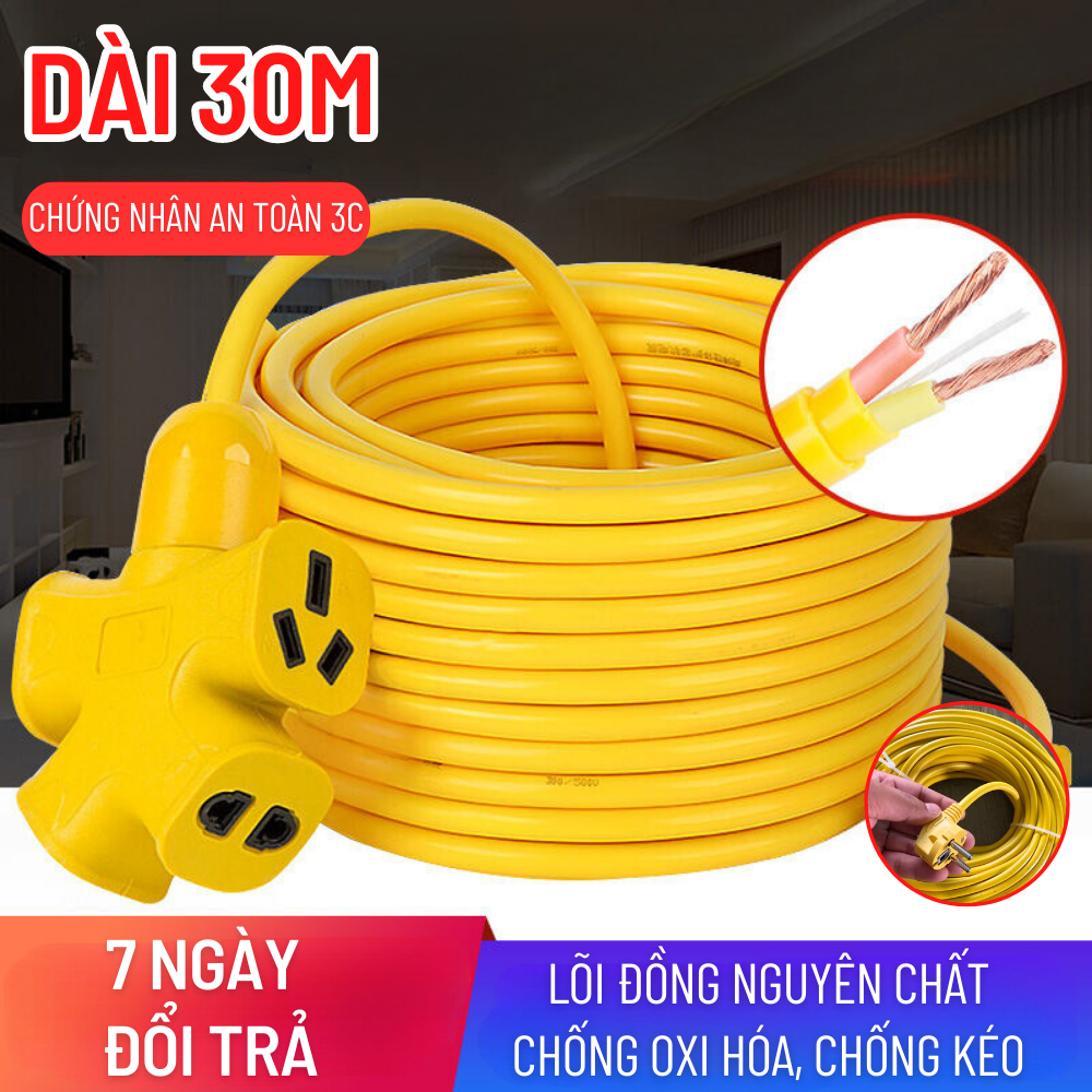 Cuộn Dây Điện 30M Kèm Ổ Cắm Đúc Và Phích Cắm Đúc Liền Dây Chịu Lực Cao, Có Lớp Vỏ Dày Chống Cháy Chống Đóng Băng Dây Cấp Nguồn 220V