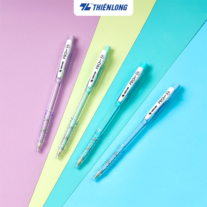 Combo 20 Bút bi Thiên Long 027 Pro ngòi 0.5mm mực xanh đen thân bút màu pastel thời trang tự động thu ngòi TL-105