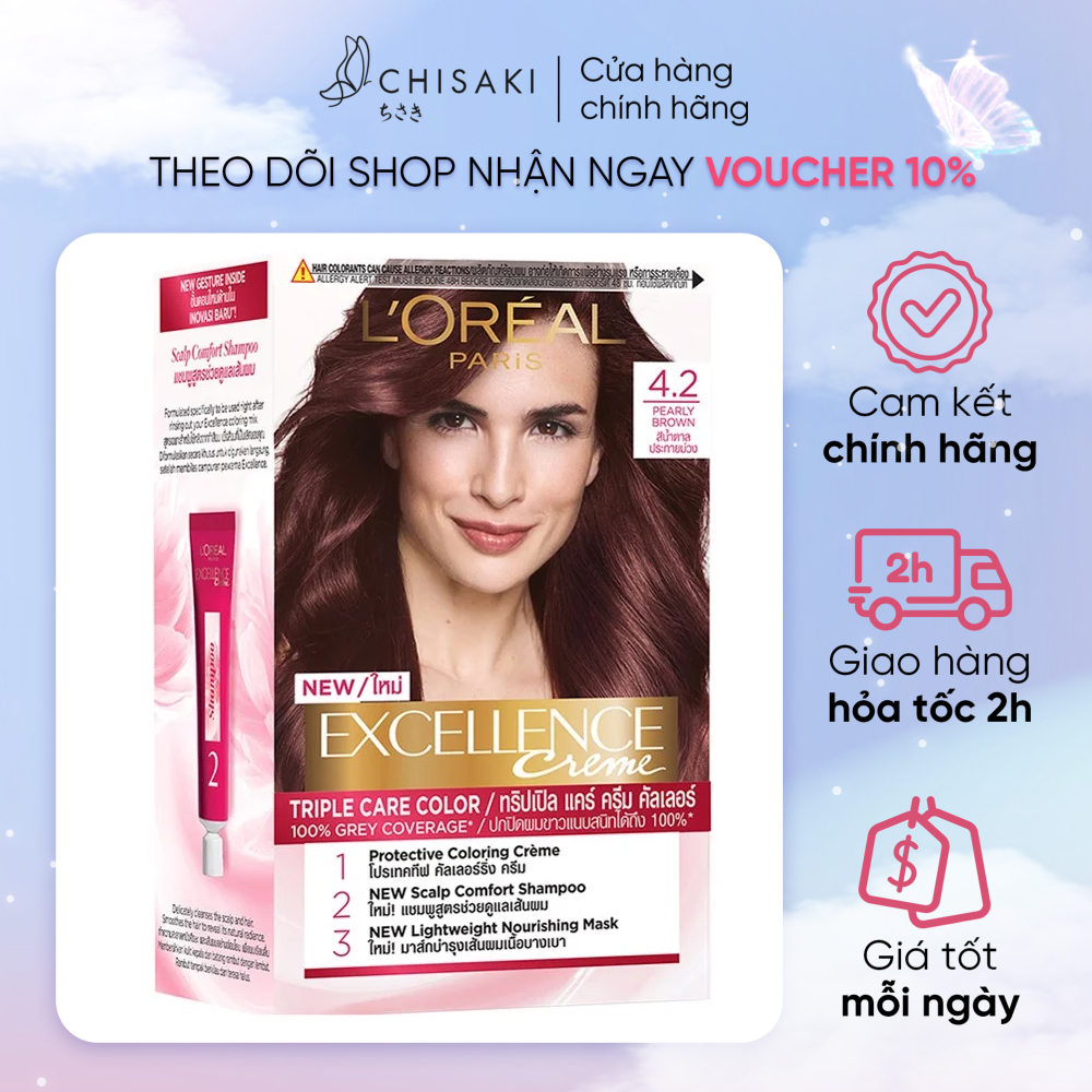 Màu nhuộm l'oreal dưỡng tóc phủ bạc 4.2 nâu ánh tím 172ml