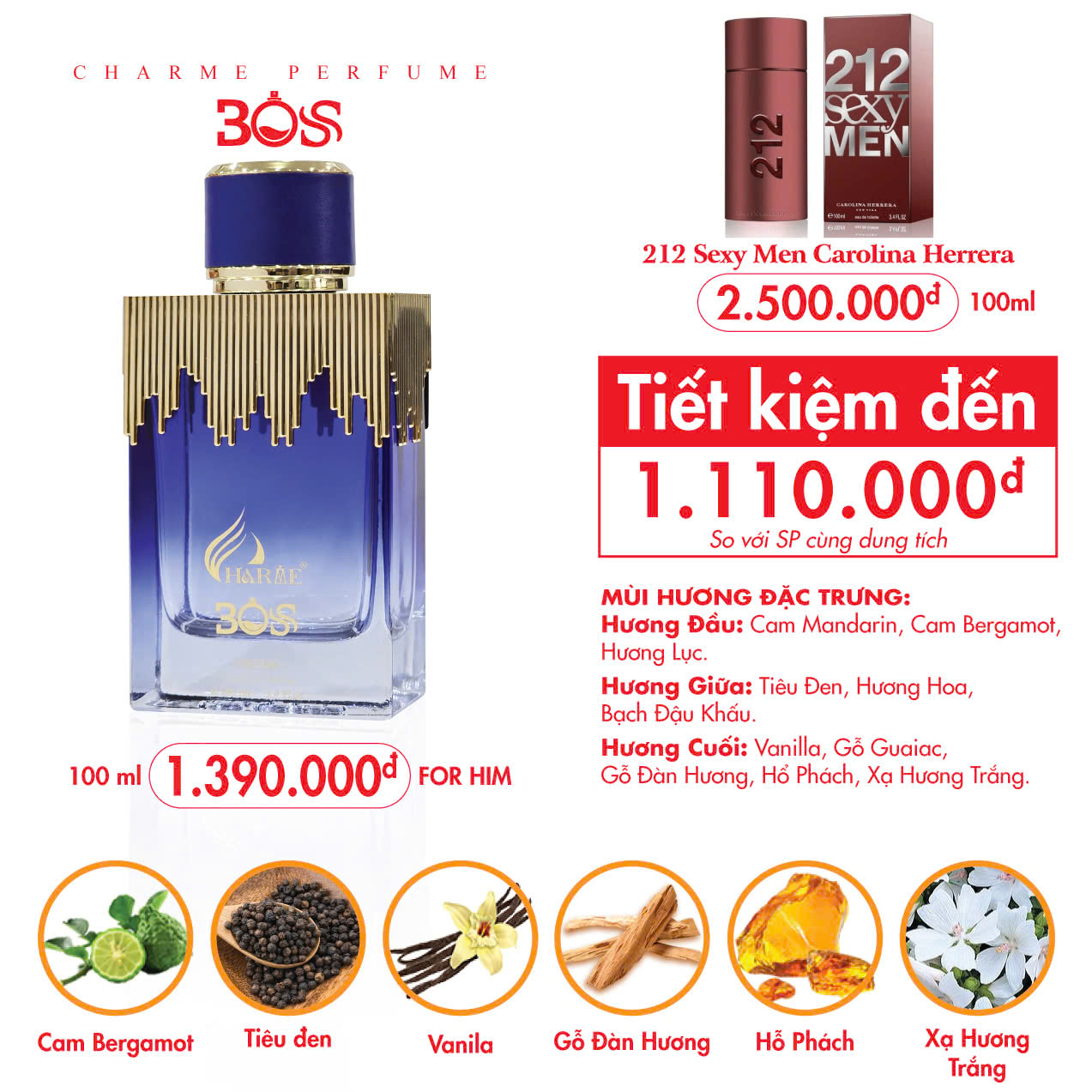  Nước hoa charme boss 100ml phiên bản 2024 ngọt ngào sang trọng nam tính 