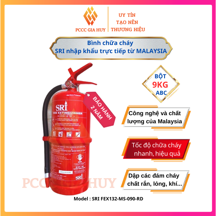 [HCM]Bình chữa cháy xách tay dạng bột ABC 9kg SRI FEX132-MS-090-RD