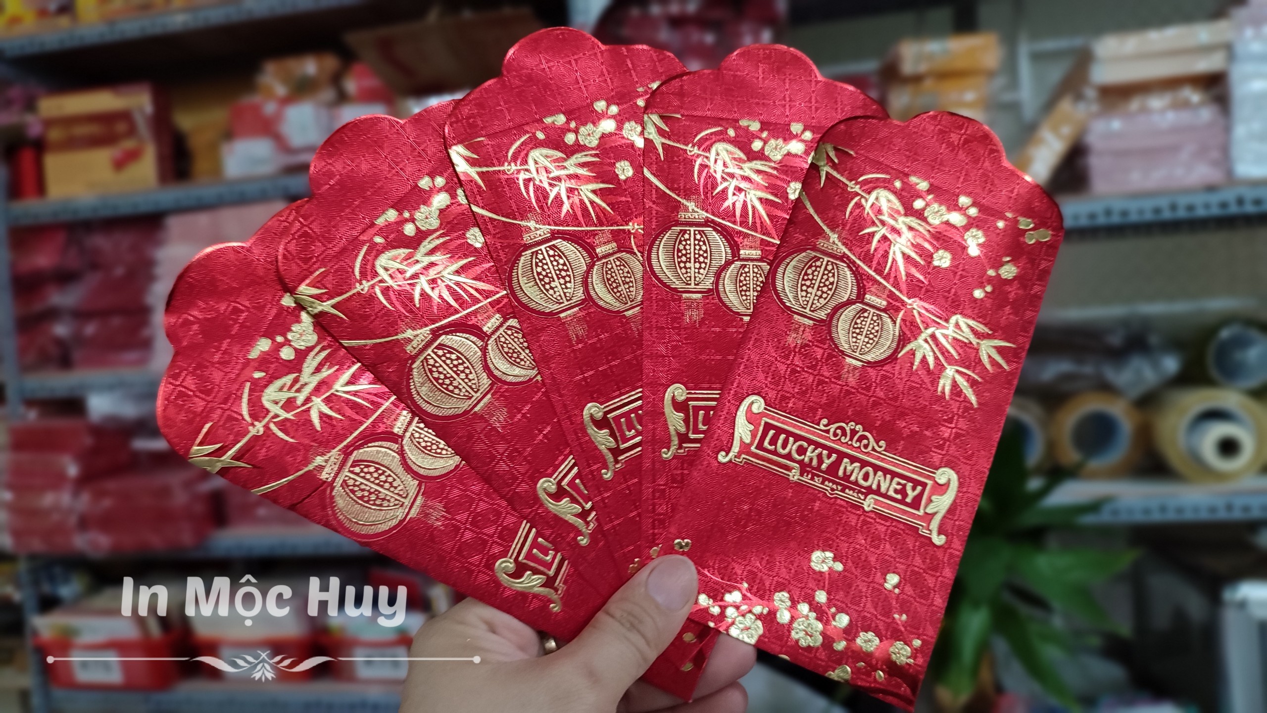 Túi 5 cái Bao lì xì lớn mẫu Lucky Money dùng cho tiệc cưới, bê tráp, mâm quả, ép nổi 3D sang trọng, lịch sự