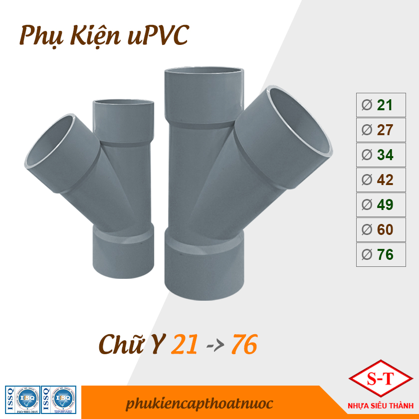 Nối chữ y, ba chạc nhựa pvc 21, 27, 34, 42, 49, 60, 76 phụ kiện nhựa st