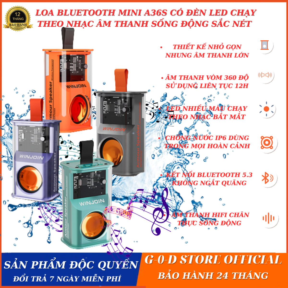 Loa bluetooth mini a36s cầm tay kèm móc treo, loa bluetooth trong suốt siêu nhỏ bass mạnh, có đèn led, pin siêu khủng, tích hợp cho laptop, điện thoại iphone, samsung, xiaomi, oppo, loa chất lượng, cao cấp, giá rẻ