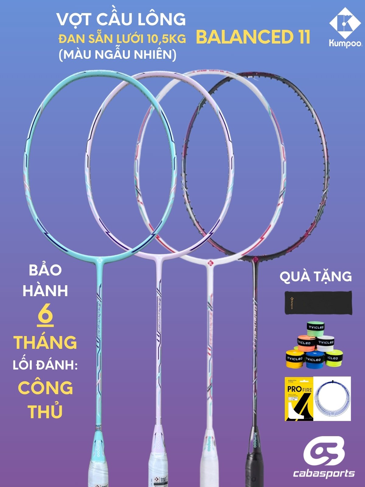Vợt cầu lông carbon Kumpoo Power Balanced 11 đã đan dây 10.5kg siêu nhẹ chính hãng, vợt công thủ toàn diện chất lượng giá rẻ