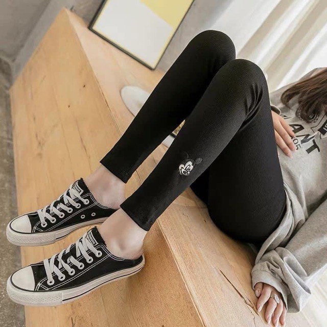 Quần legging len tăm thêu hình chuột mickey /thêu chữ siêu hot mẫu mới thu đông 2020