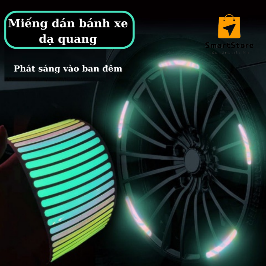 Set 20 miếng dán dạ quang, miếng dán phản quang độc đáo trang trí bánh xe ô tô, xe máy