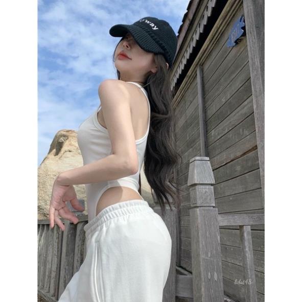 BODYSUIT TRƠN 2 MÀU TRẮNG, ĐEN - ÁO LIỀN THÂN HAI DÂY ÔM DÁNG SEXY