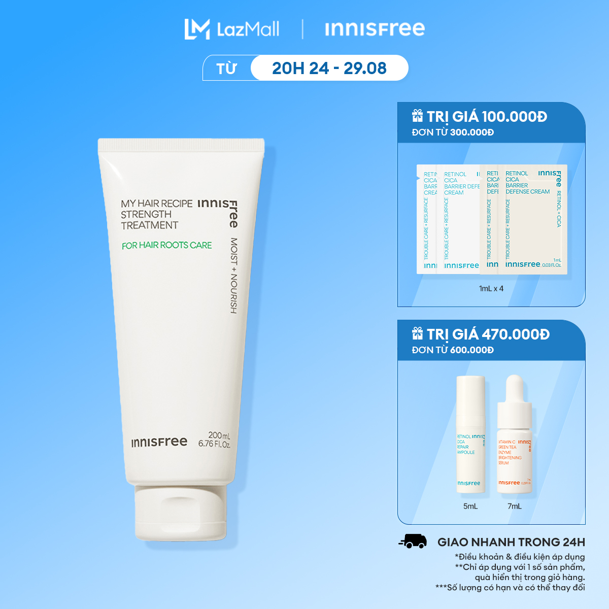 Kem ủ dưỡng chân tóc INNISFREE My Hair Recipe Strength Treatment For Hair Roots Care 200ml