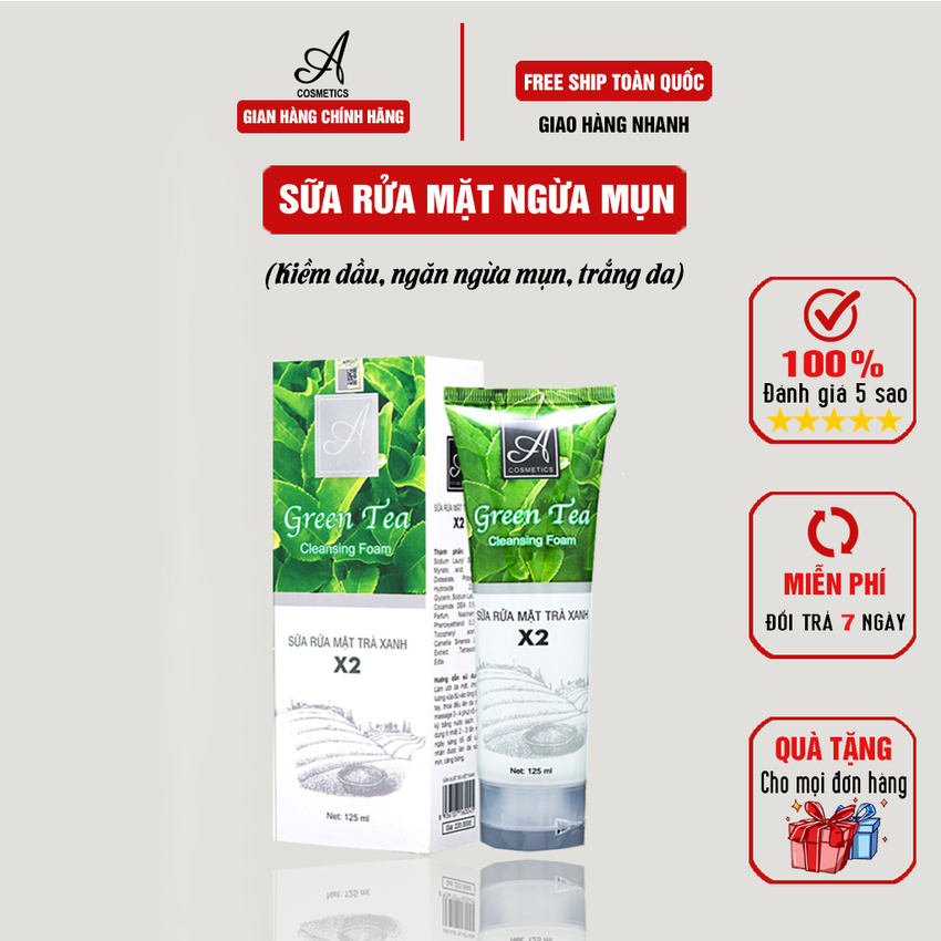 Sữa rửa mặt trắng da, ngừa mụn, chiết suất từ tinh chất trà xanh 120ml - Giúp giữ ẩm , ngừa mụn và dưỡng trắng hiệu quả