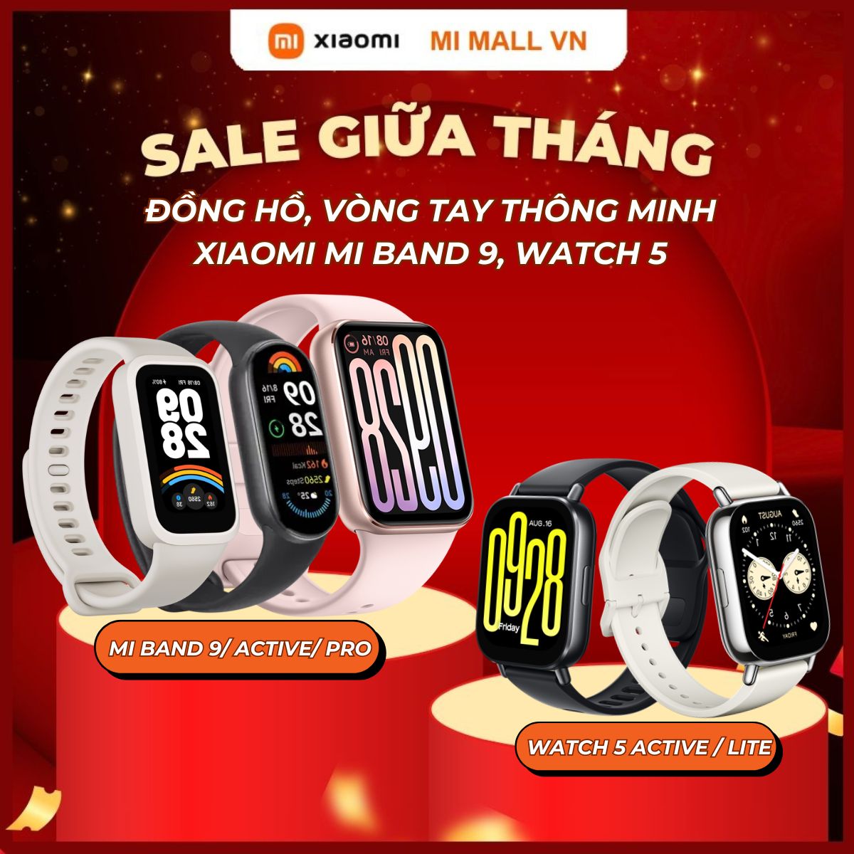 Đồng Hồ, Vòng Đeo Tay Thông Minh Xiaomi Mi BAND 9, Watch 5 Active, Watch 5 Lite - Phiên Bản Quốc Tế, Bảo Hành Chính Hãng 12 Tháng
