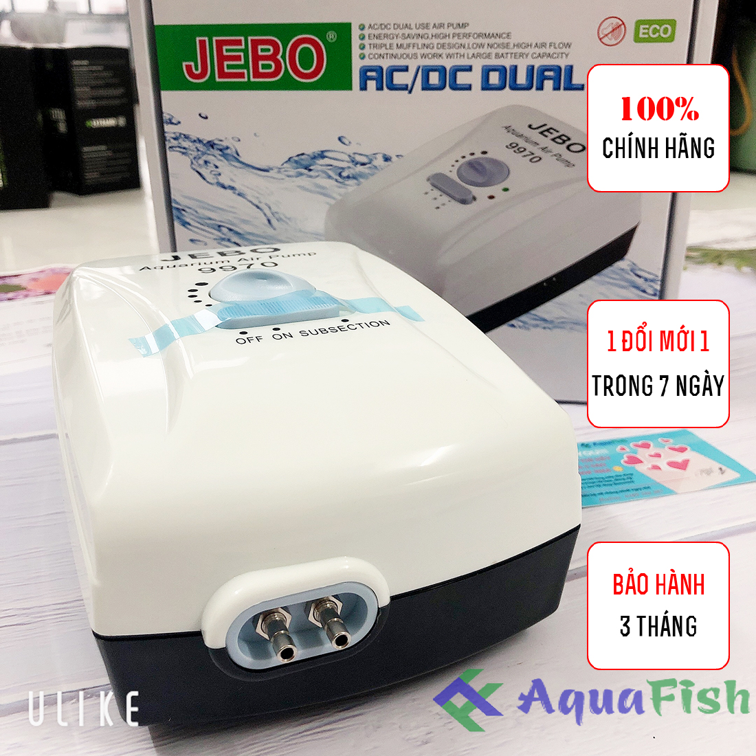 Máy Sủi Tích Điện JEBO 9970 (máy sủi khí tích điện 2 vòi chạy êm tặng kèm 2 bộ dây và quả sủi)