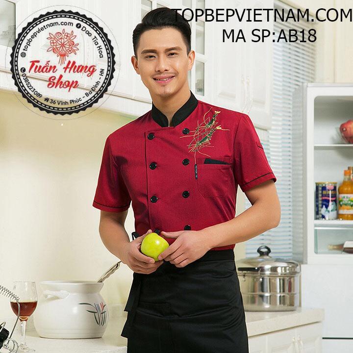 áo đầu bếp,đồng phục bếp in hình tôm ab18