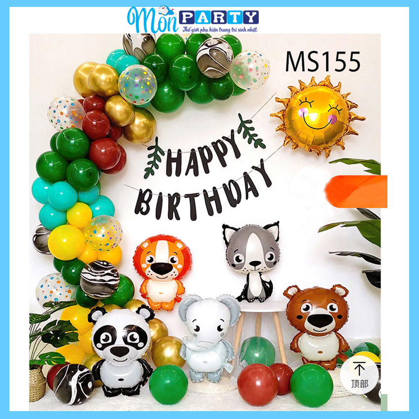 Set bóng trang trí sinh nhật chủ đề thú rừng, set bóng trang trí sinh nhật khủng long giá rẻ, tặng kèm bơm và băng dính