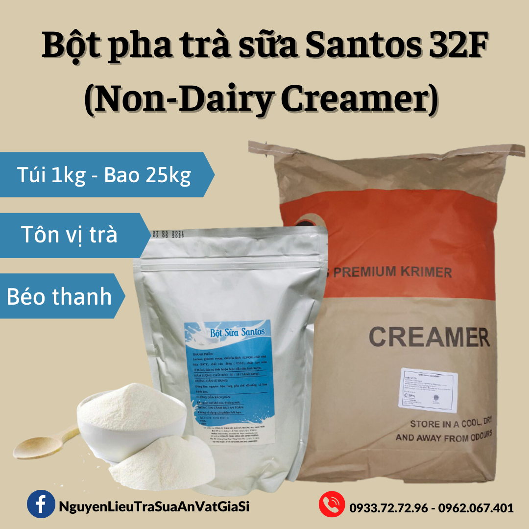Bột sữa béo santos 32f - nguyên liệu pha trà sữa thơm ngon