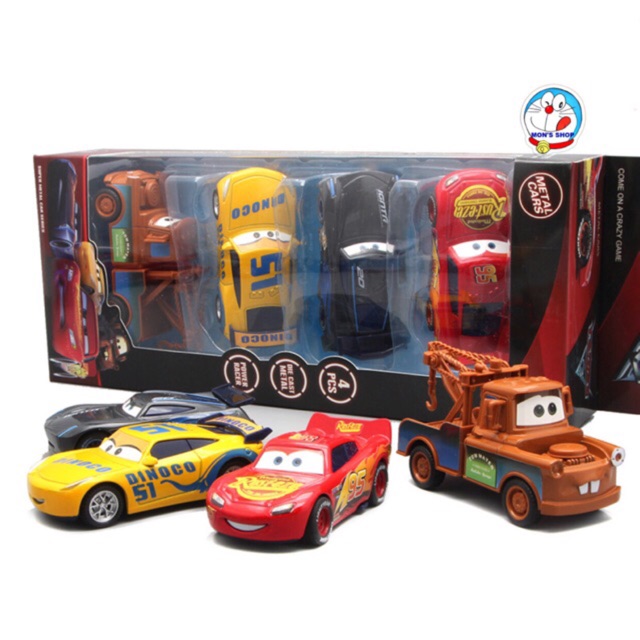 Đồ chơi hộp 4 chiếc ô tô Lightning Mcqueen bằng sắt, chạy bánh đà, siêu bền, siêu đẹp