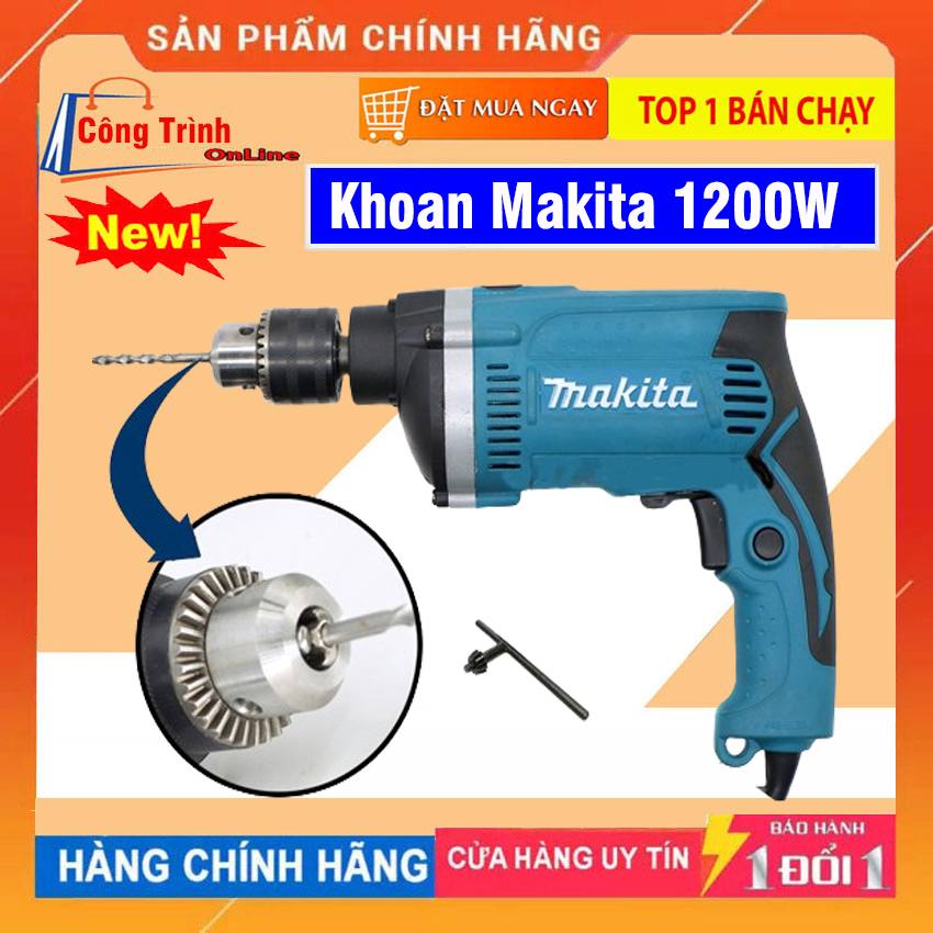 Máy khoan cầm tay makita Máy khoan điện Makita HP 1630 có khoan búa khoang tường máy đục bê tông máy khoan gỗ makita máy khoan sắt khoan lõi đồng 100 Máy khoan Makita công suất lớn 1200W hàng nhập