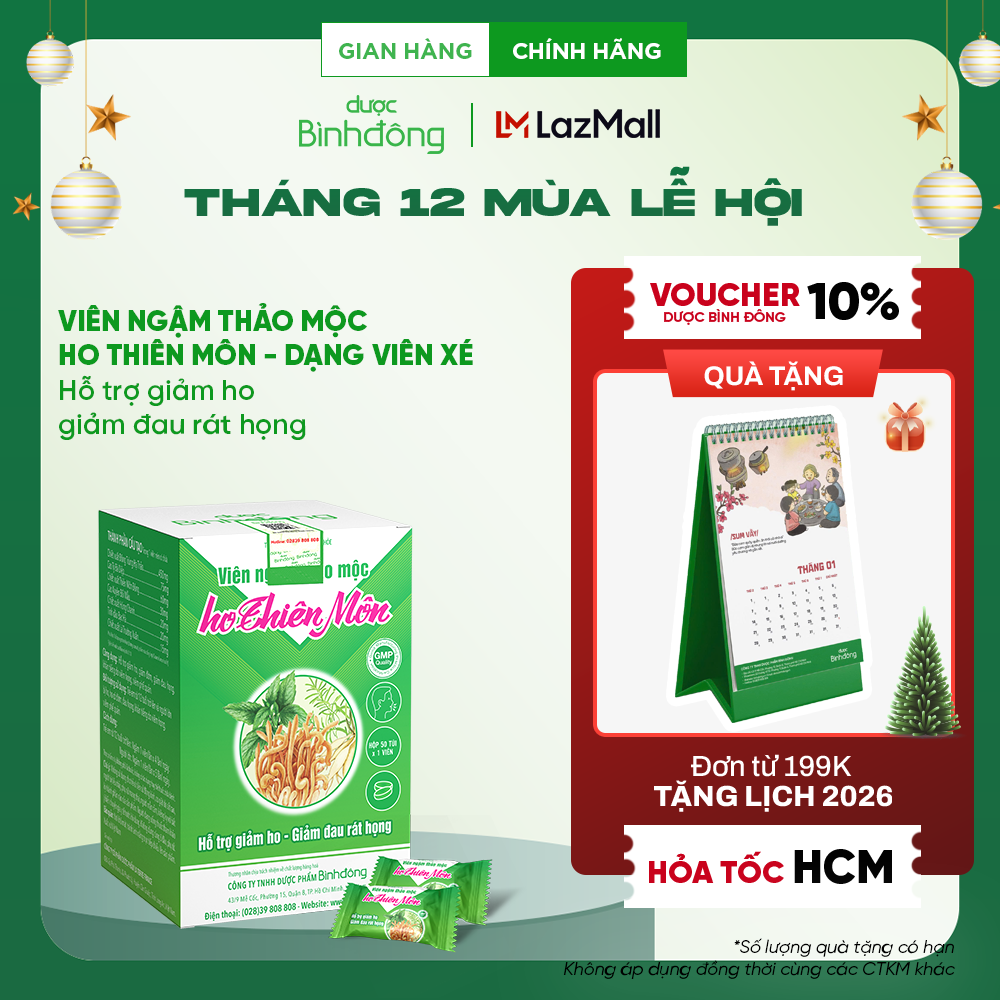  Viên ngậm thảo mộc ho Thiên Môn hộp 50 viên xé - Hỗ trợ giảm ho giảm đau rát họng 