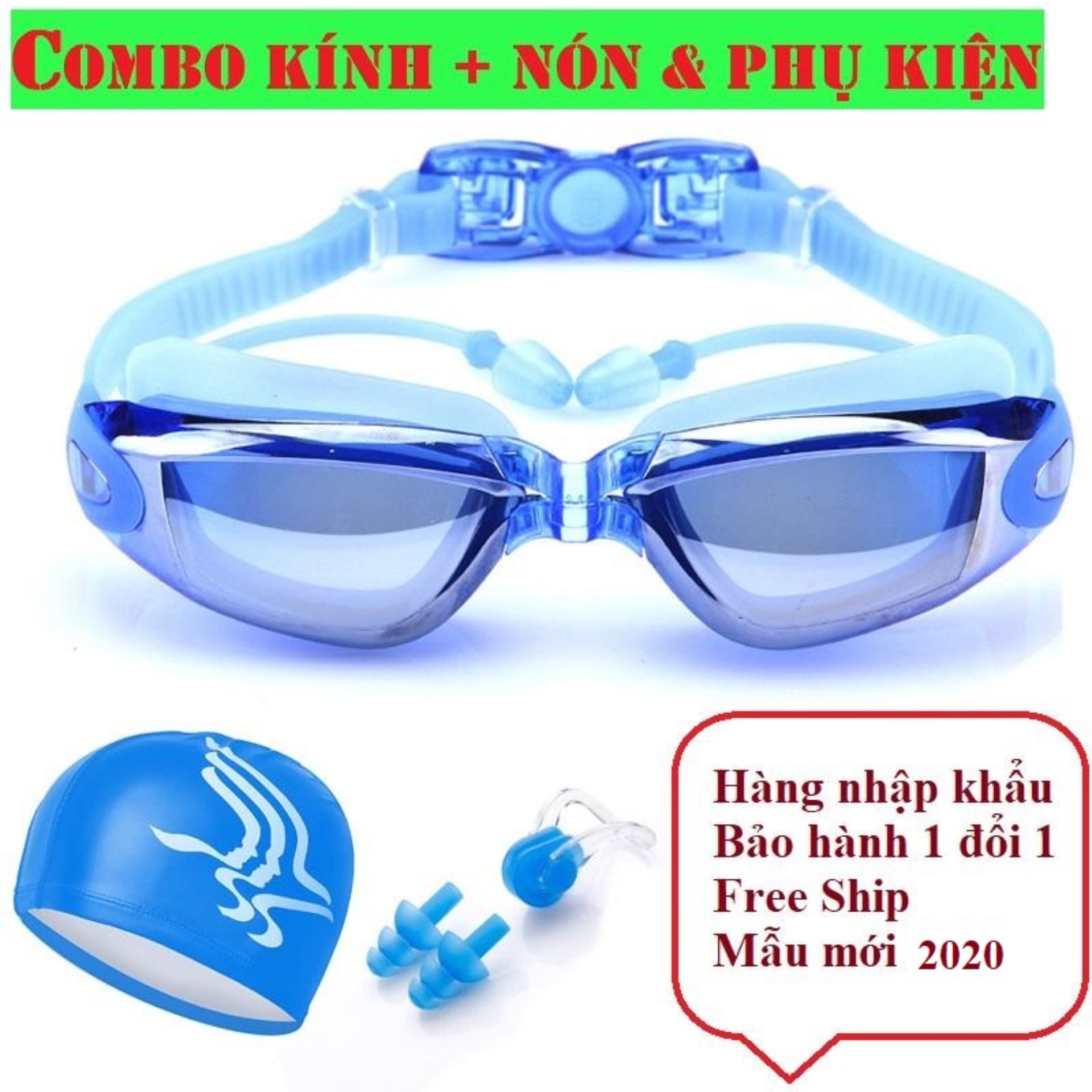 [HCM]Combo kính bơi mũ bơi - Sét mũ kèm kính bơi Kính bơi chống lóa kèm Mũ bơi và 2 nút bịt tai. Chất Liệu Cao Cấp Mềm Dẻo Ôm Sát – Kiểu dáng thời trang thể hiển cá tính vận động viên bơi lội