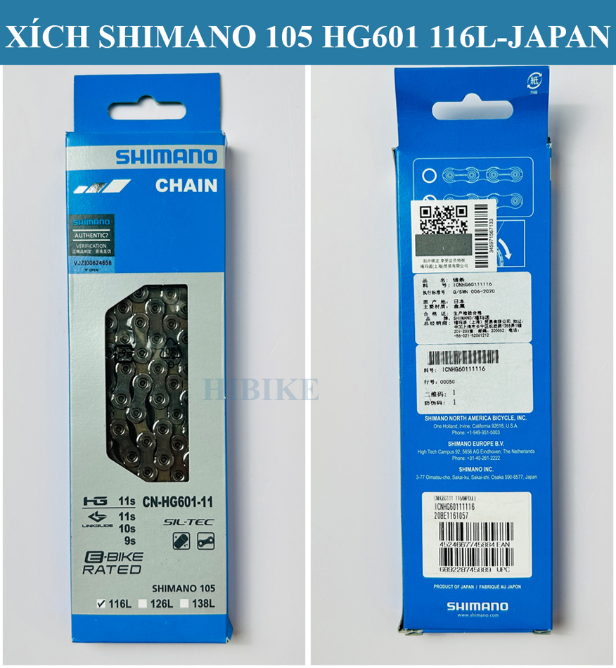 Xích Xe Đạp Shimano 105 HG601-11 LINKGLIDE 11S 116L Full Box Sên Shimano 11 Tốc Độ Japan