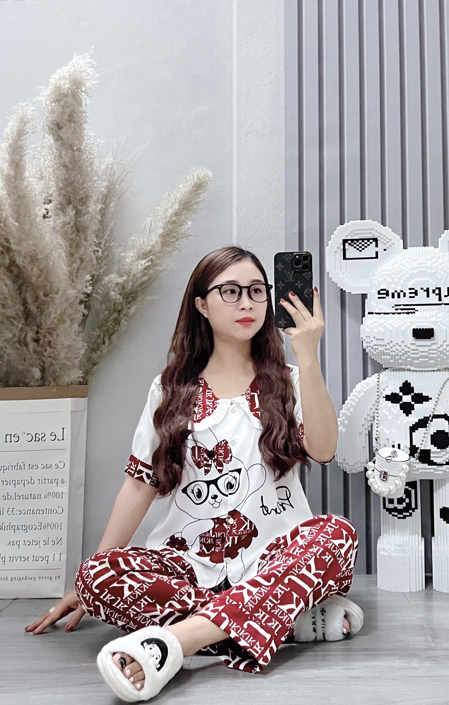 Đồ bộ nữ ANH MỸ pijama cổ bèo chất liệu lụa mango cao cấp tay ngắn quần dài MGDBEO-06