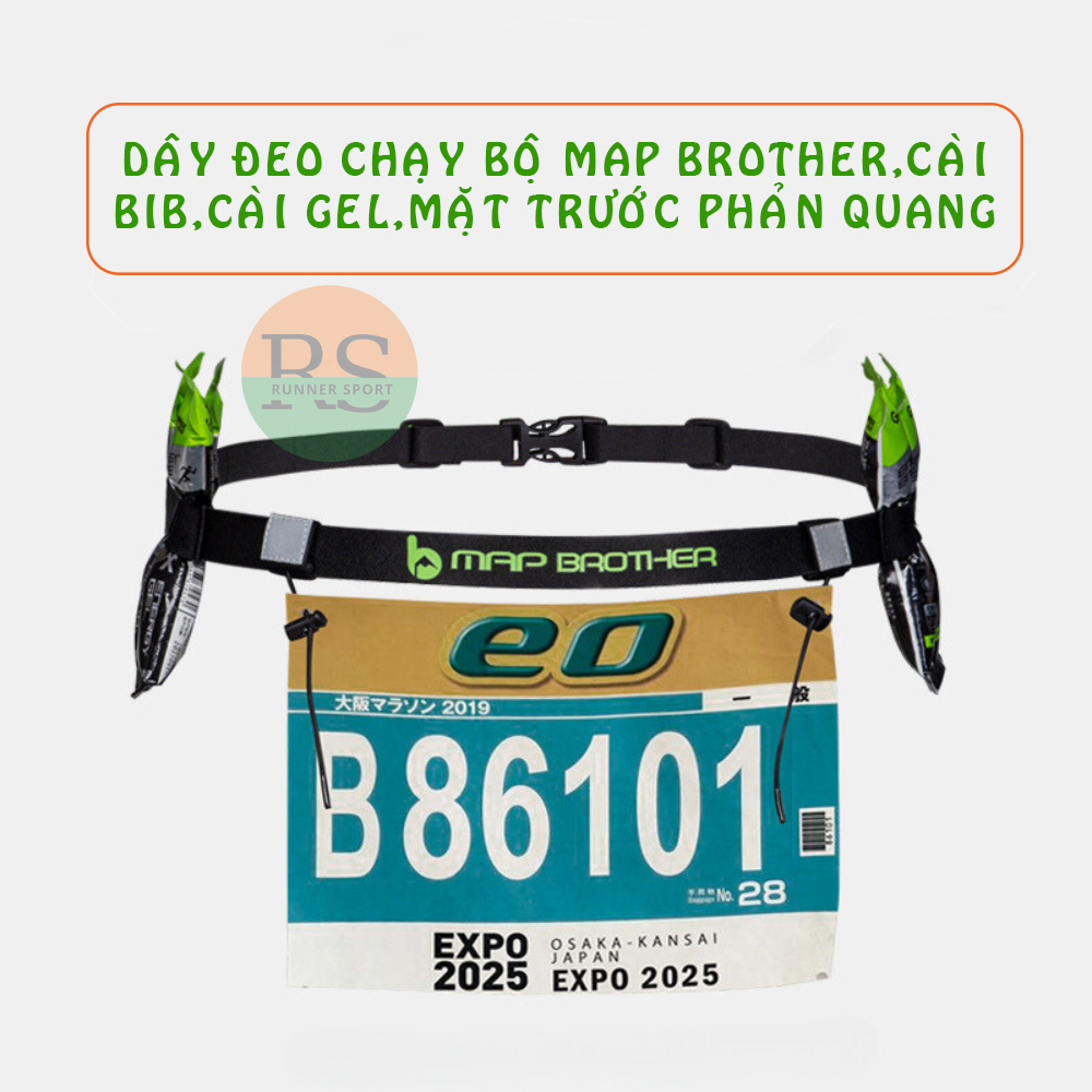 Dây đeo chạy bộ Map brother cài bib,cài gel,mặt trước phản quang