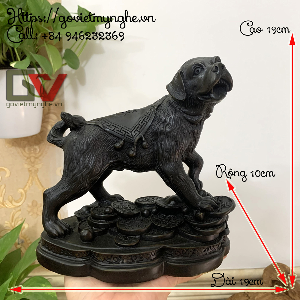 Tượng đá trang trí con chó giữ tài lộc phong thủy cho gia chủ - Chiều Cao 19cm - Màu Nâu Đen
