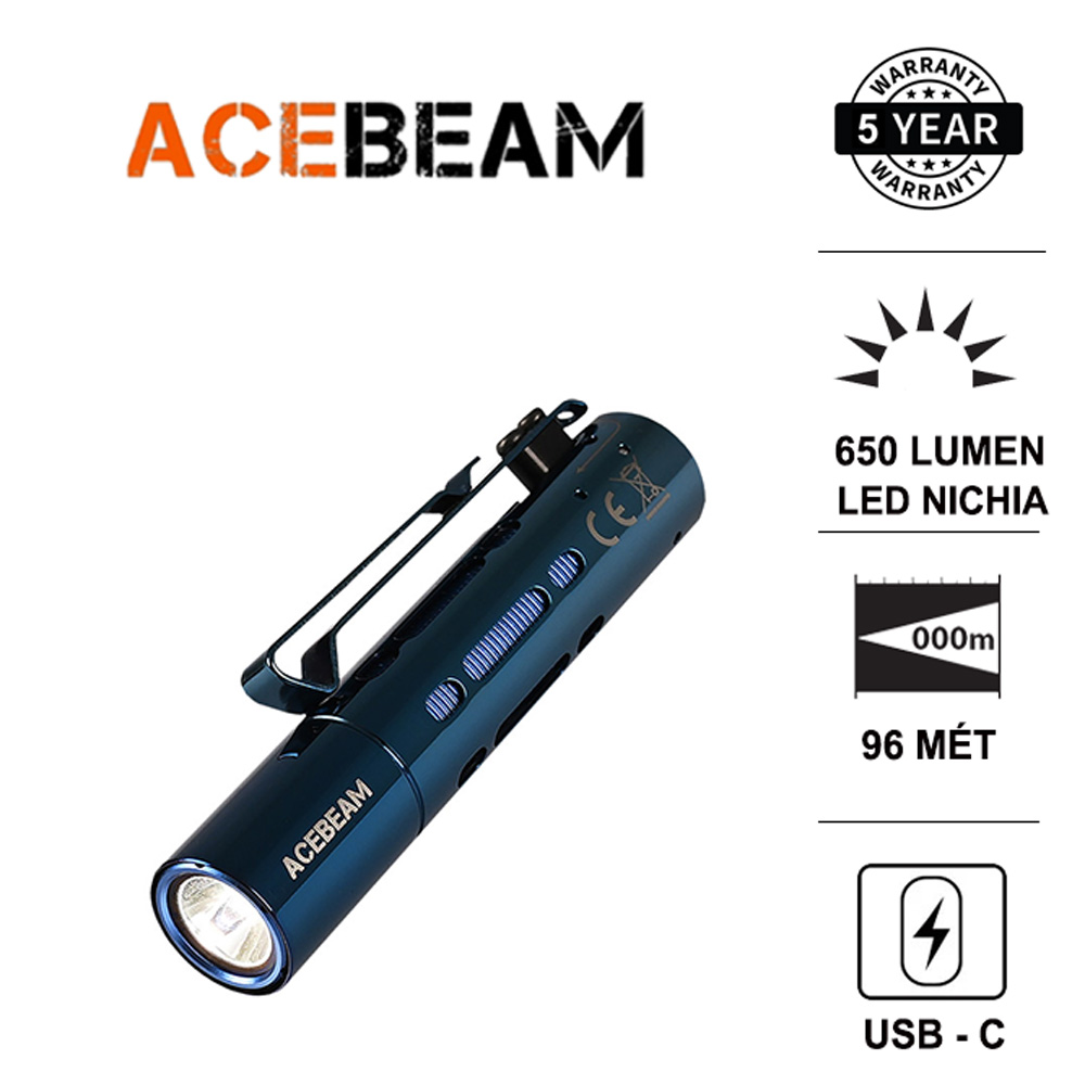 Đèn pin ACEBEAM RIDER RX BLUE độ sáng 650 lumen chiếu xa 96m bóng LED