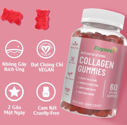 Kẹo dẻo collagen gummies gấu đường làm đẹp da, dưỡng móng, tóc chắc khỏe hộp 60 viên