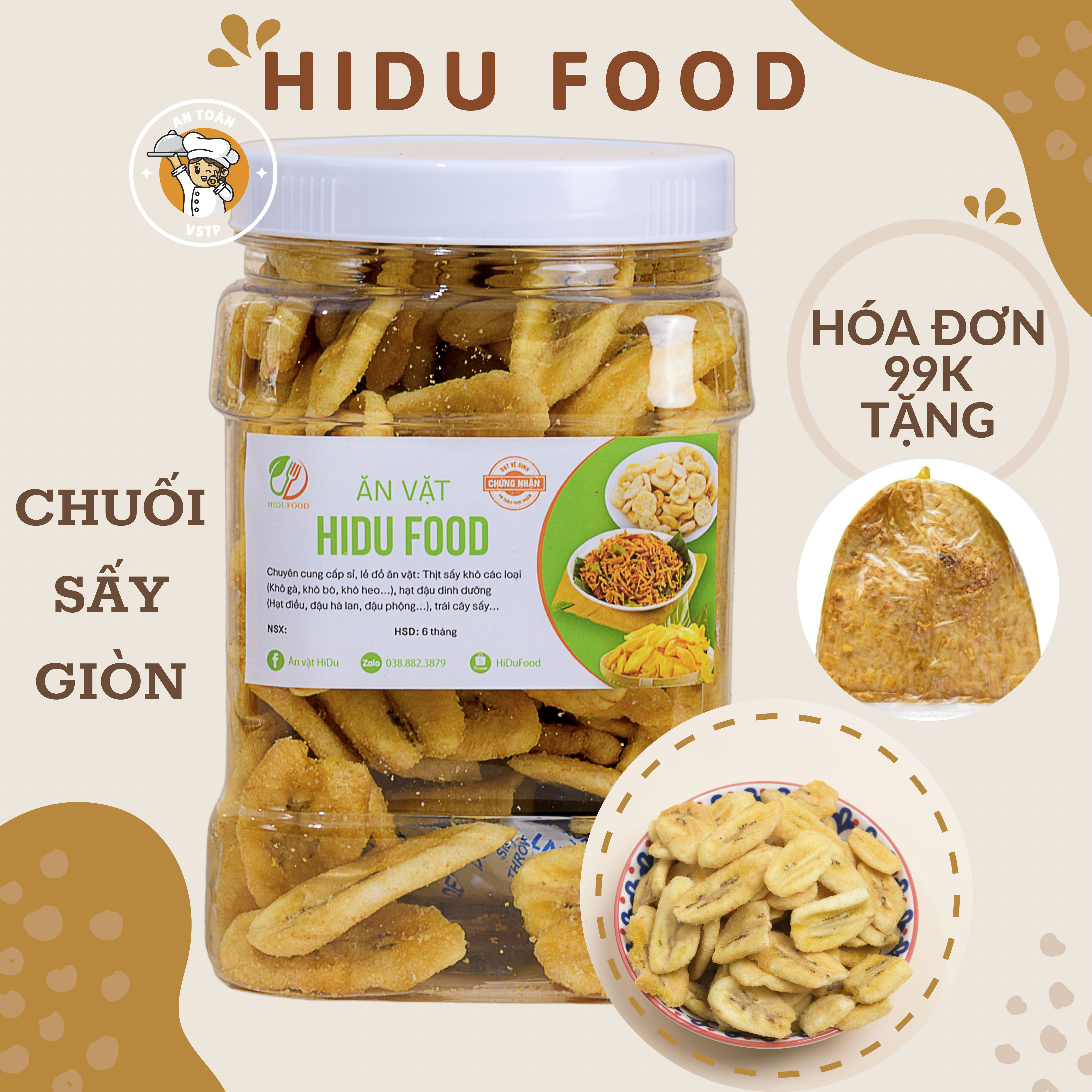 400gr Chuối sấy khô giòn đà lạt không đường HiDu Food