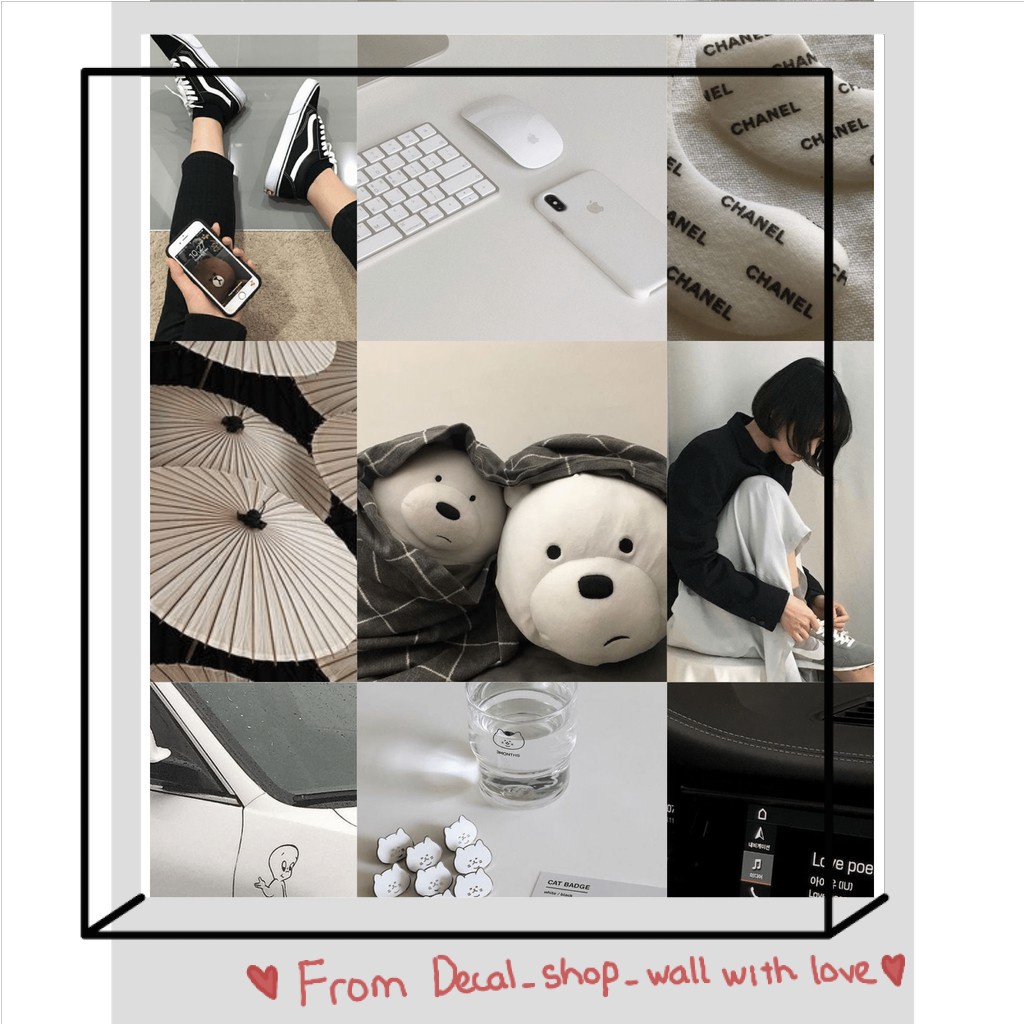 [HCM]12 tấm Wall Collage dán tường trang trí phòng ngủ - theme BLACK WHITE