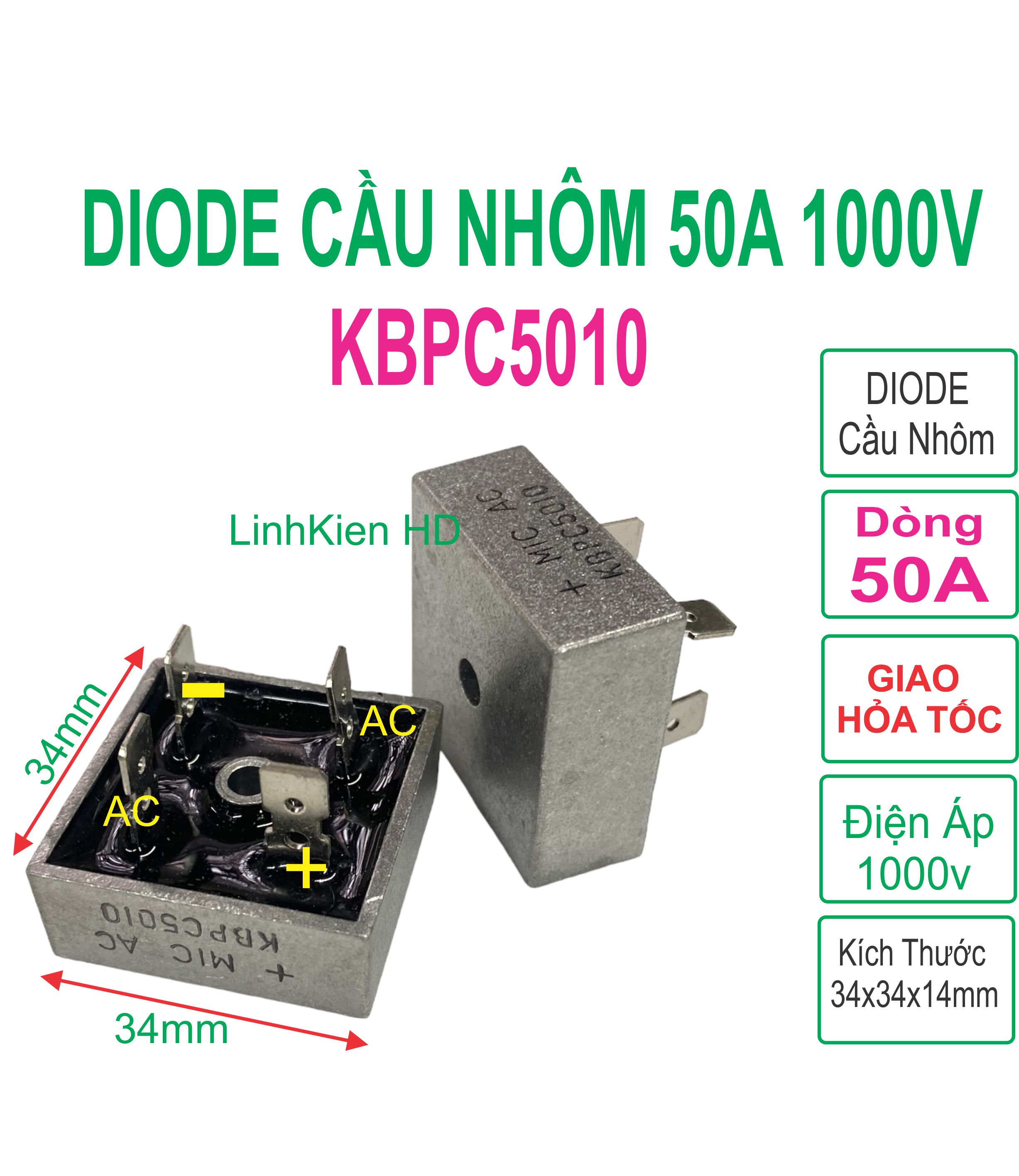 Combo 10 diode cầu nhôm kbpc5010 50a 1000v diot cầu chỉnh lưu 4 chân linh kiện điện tử quỳnh diễn