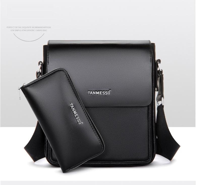 Túi đeo chéo nam - Túi xách TANMESSO - Tặng ví dài -  Da bò cao cấp(cafe sẫm và đen)