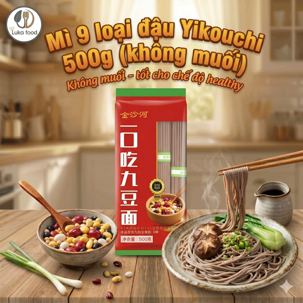 Mì 9 Loại Đậu Yikouchi Jiudoumian 500g Không Muối Mì Khô Dễ Chế Biến