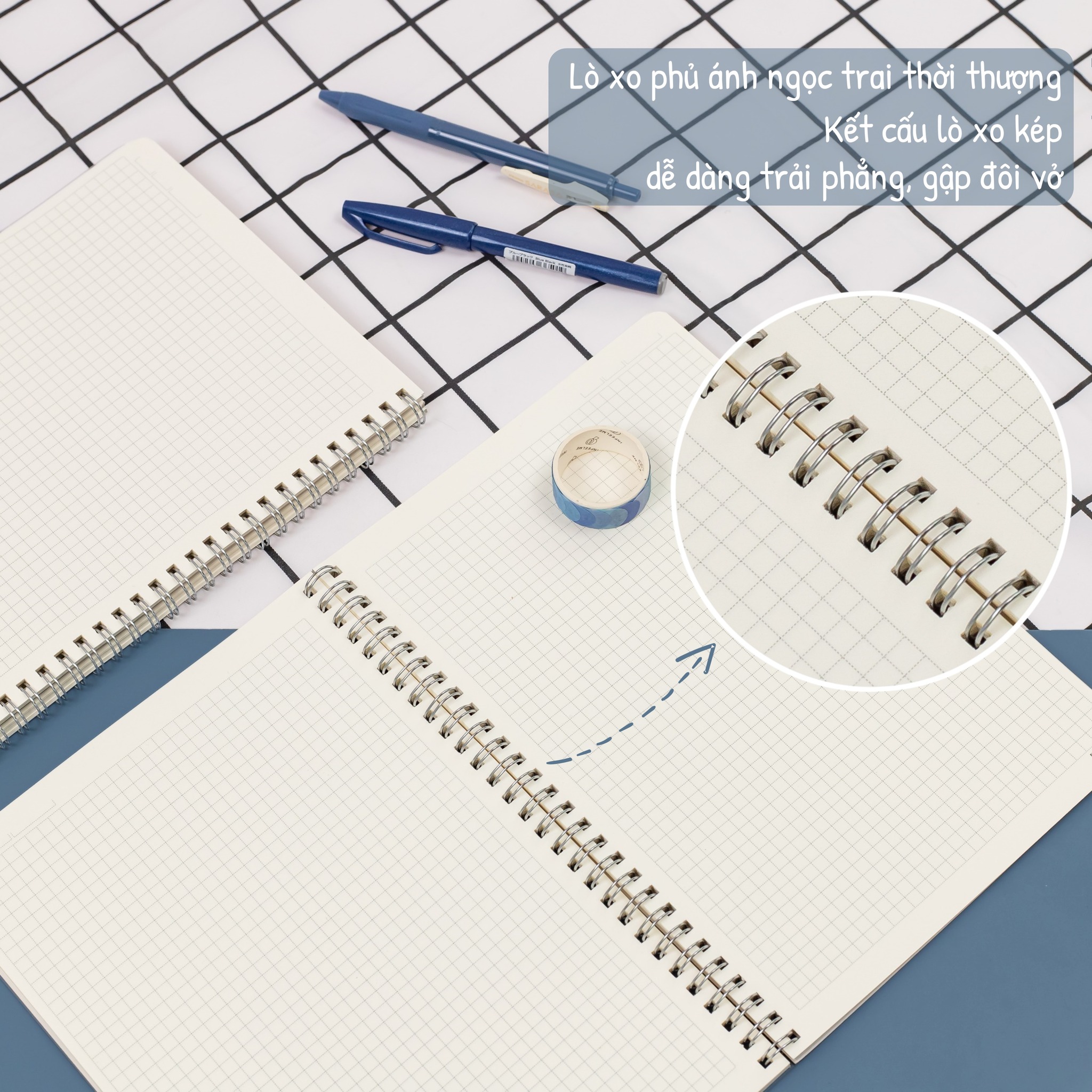 Sổ klong b5-a5 caro-lined-dash-dot grid 80-120-200 trang 100gsm lò xo kép, hxgs sổ tập vở klong