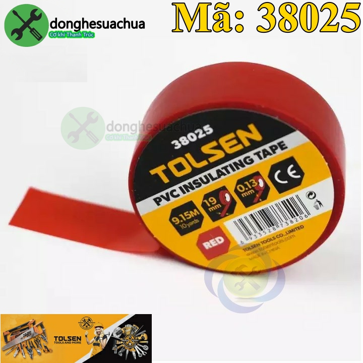 Băng keo điện đỏ tolsen 38025 dài 9.15m dày 0.13mm bảng 19mm