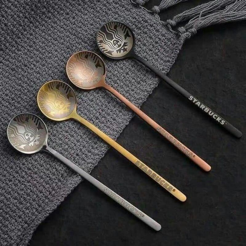 Set 4 muỗng thìa star buck siêu đẹp - Hộp thìa muỗng sang trọng không gỉ
