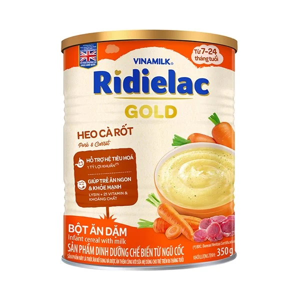 Bột ăn dặm ridielac gold heo cà rốt - hộp thiếc 350g