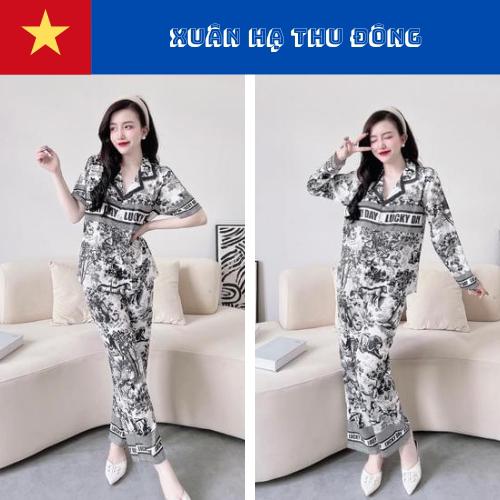 Bộ pyjama lụa xước ánh kim cao cấp hàng thiết kế mới.