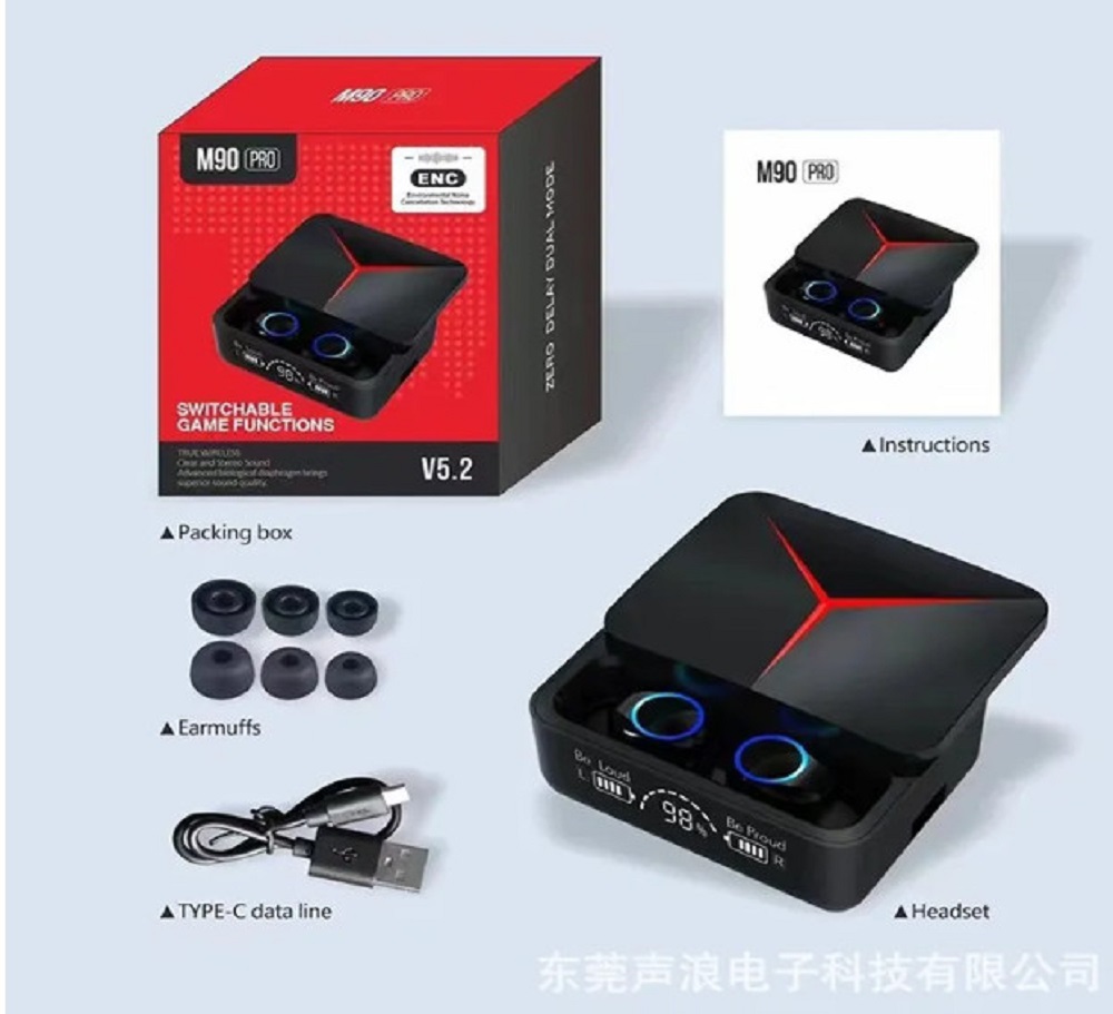 Tai nghe không dây gaming M90 Pro bluetooth 5.3 Âm bass cực to chống ồn chống nước