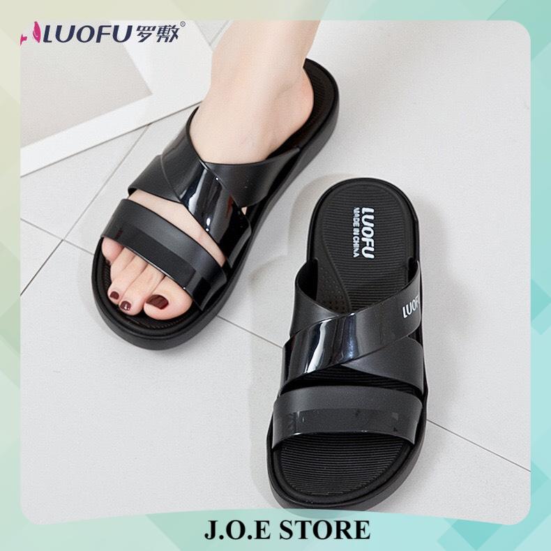 Dép lê nữ luofu 3 quai chéo - nhựa pvc mềm siêu êm e7185