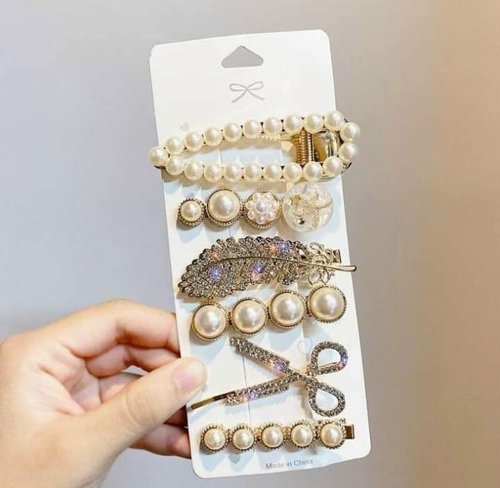 SET 6 CHI TIẾT KẸP TÓC MÁI CHO NỮ ĐÍNH HẠT CHÂU NHÂN TẠO PHONG CÁCH