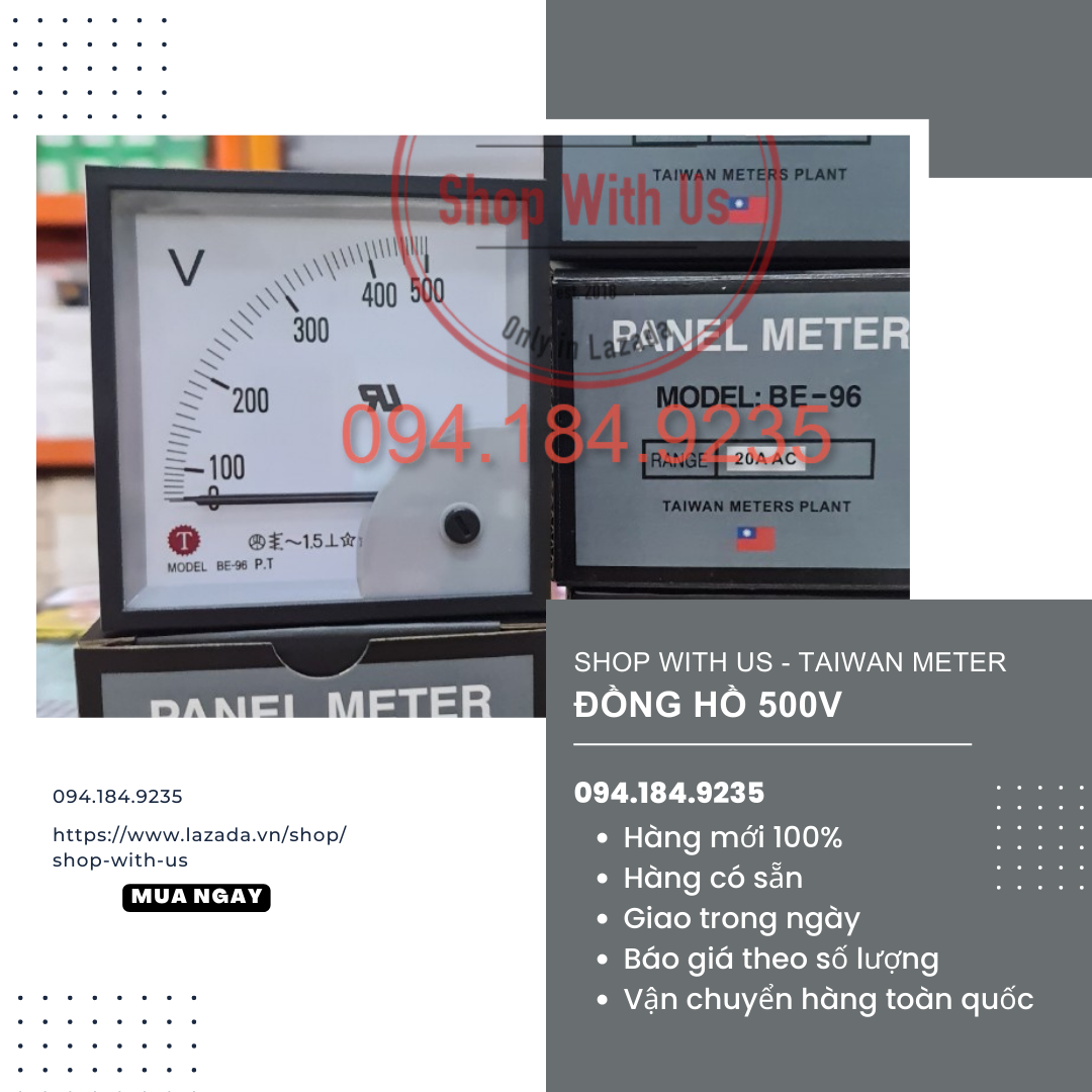 Đồng hồ 500v - đồng hồ volt 500v - đồng hồ ampe 96x96 - đồng hồ vôn taiwan meters - volt kế - đồng hồ v be96