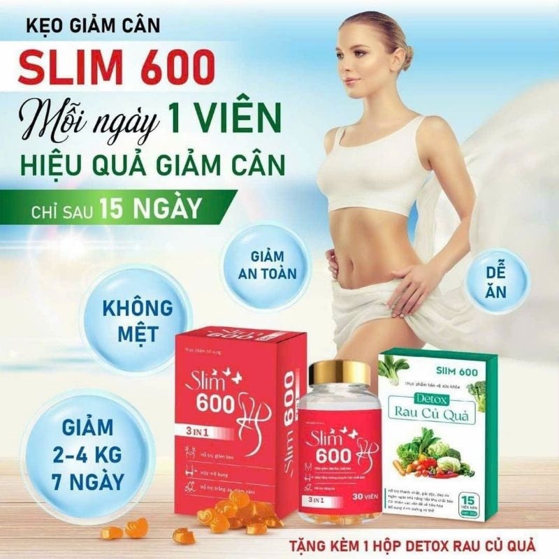 [Chính Hãng] Kẹo Giảm Cân Slim 600 3IN1 Tặng Kèm Detox Rau Củ