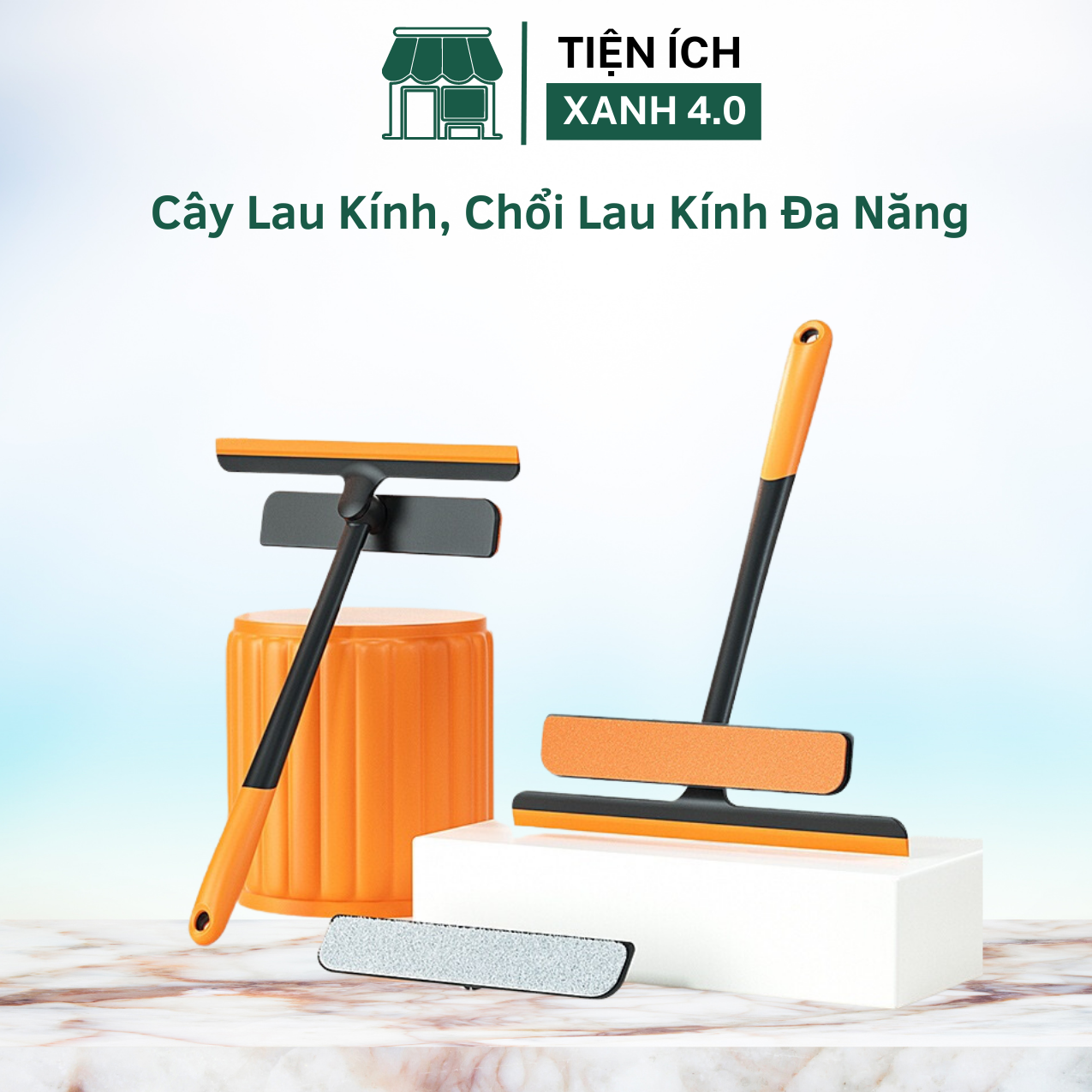 Cây Lau Kính, Chổi Lau Kính Đa Năng Kèm Gạt Nước Thông Minh Mini Xoay 360 Độ Cầm Tay Siêu Tiện Lợi